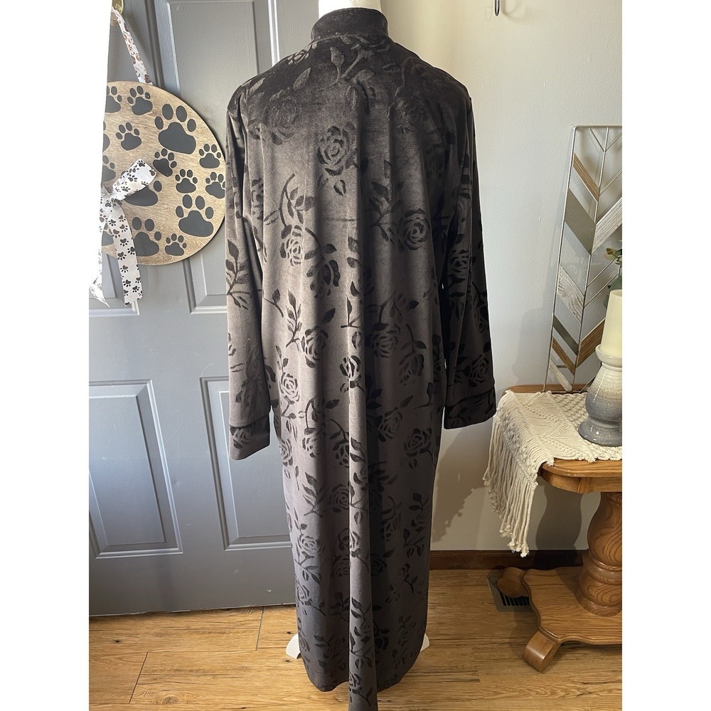 Rare Vintage Davina Black Velour Burnout Rose Floral  Pullover Housecoat Large - Picture 4 of 11